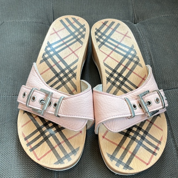 🇪🇸 Burberry Nova Check Wooden Clogs pink natural - Picture 1 of 5